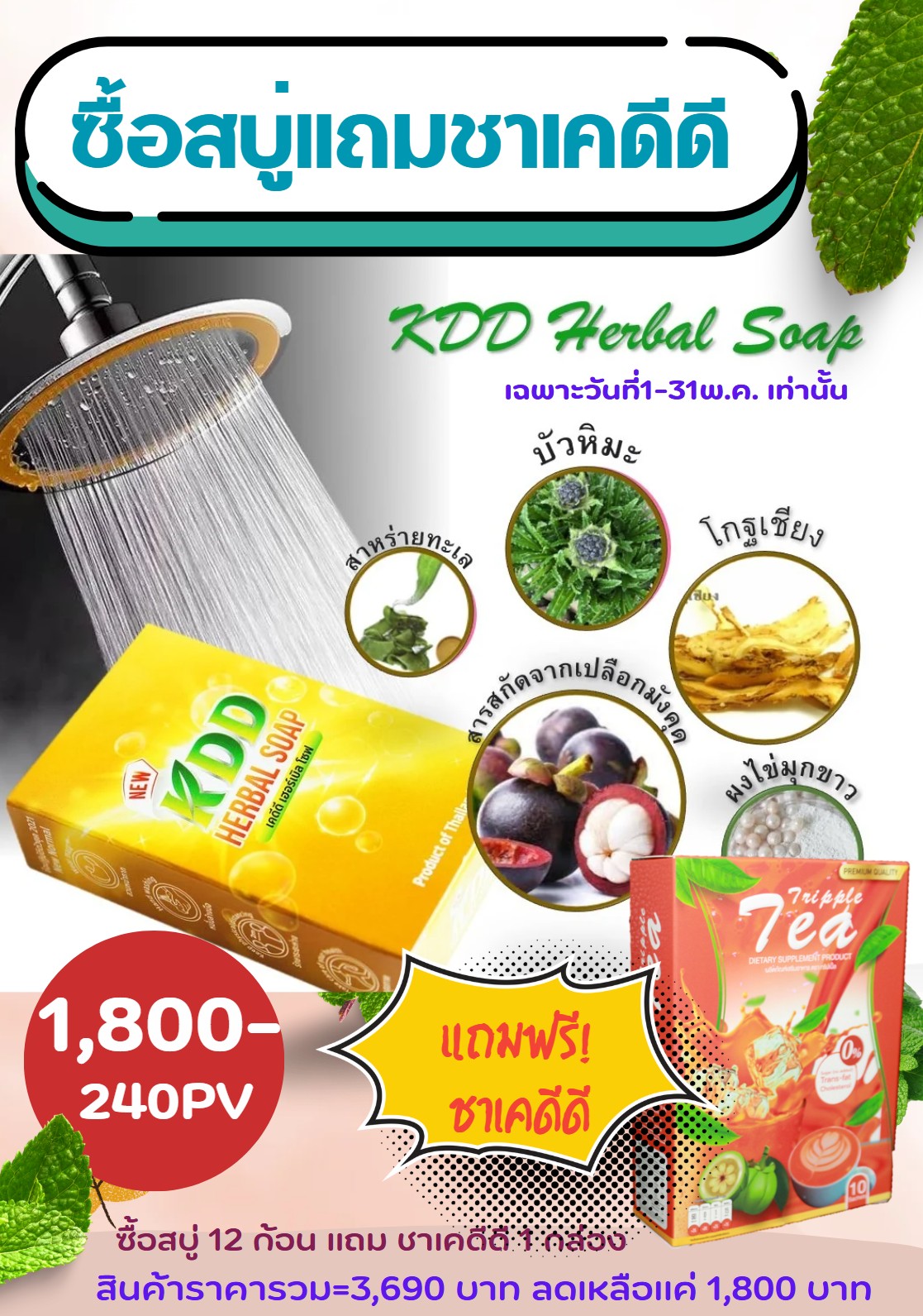 โปรโมชั่น สบู่ 12 แถม ชาทริปเปิ้ล ที  1 กล่อง